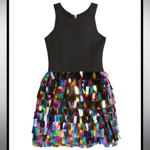 ZOË LTD Girl's Halter Dress w/ Multicolor Rectangular Paillettes Skirt